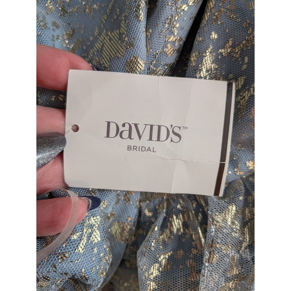 Prom Wedding Fairy Elegant Icy Blue Gold Metallic David's Bridal Maxi 21 Dress - Picture 9 of 12